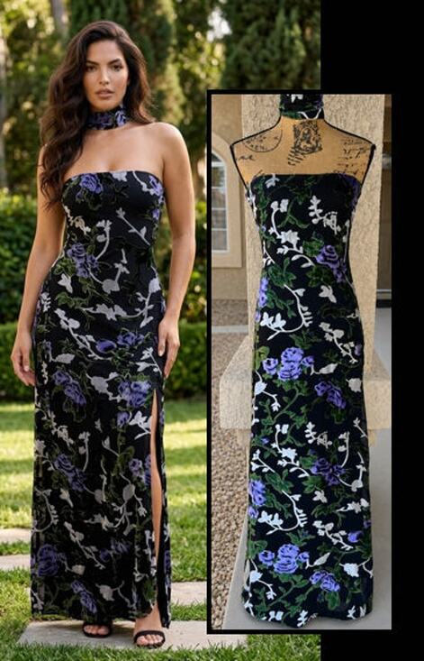 Lulus Dresses & Skirts - Lulus Corelia Black Floral Velvet Burnout Strapless Sash Maxi Dress Size S